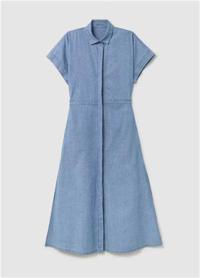 Uzun Akışkan Denim Gömlek Elbise