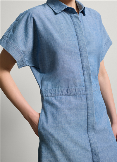 Uzun Akışkan Denim Gömlek Elbise