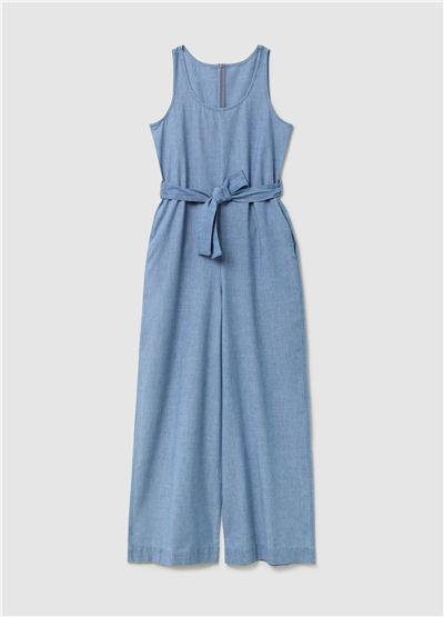 Uzun Akışkan Denim Tulum