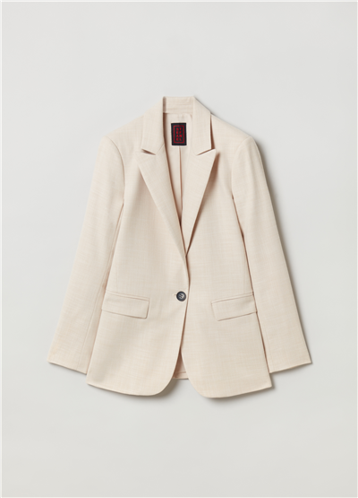 Viskon Karışımlı Tek Düğmeli Bej Blazer