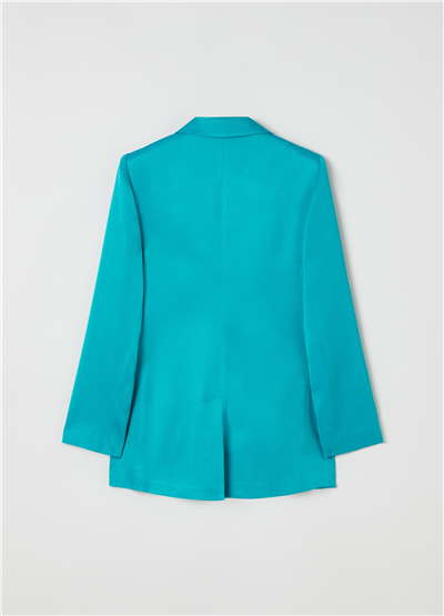 Viskoz Turkuaz Tek Düğmeli Blazer