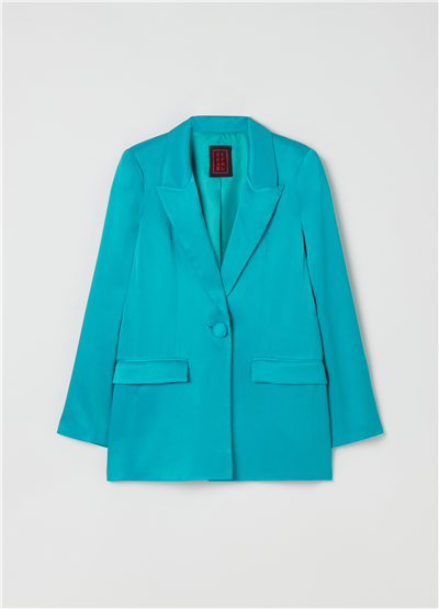 Viskoz Turkuaz Tek Düğmeli Blazer