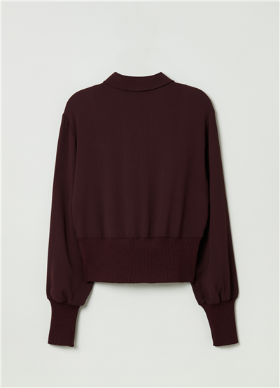 Yakalı Ve Düğmeli Crêpe Kahverengi Bluz