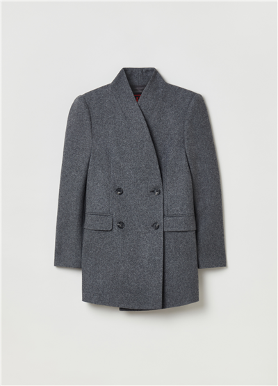 Yakasız Kruvaze Gri Blazer
