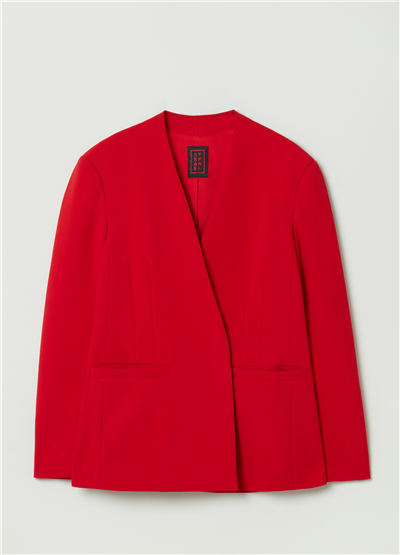 Yan Yırtmaçlı Kırmızı Kruvaze Blazer