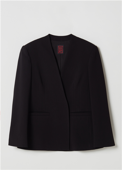 Yan Yırtmaçlı Siyah Kruvaze Blazer