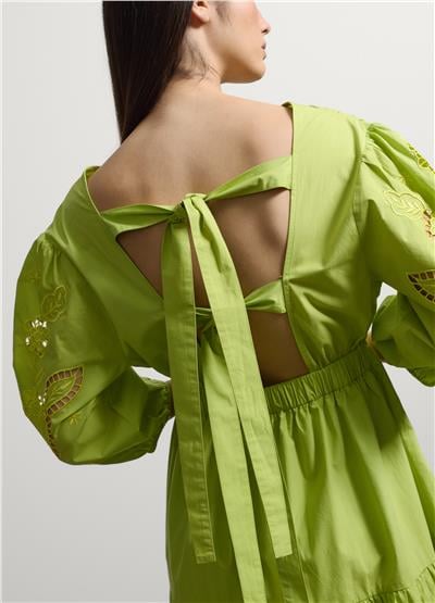 Yeşil Broderie Anglaise Detaylı Pamuk Midi Elbise