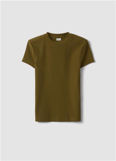 Yeşil Esnek Pamuklu Regular Fit Kısa Kollu Tişört