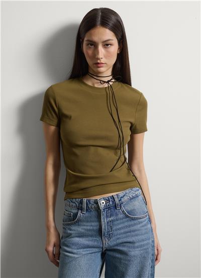 Yeşil Esnek Pamuklu Regular Fit Kısa Kollu Tişört