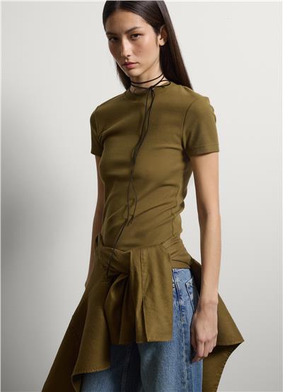 Yeşil Esnek Pamuklu Regular Fit Kısa Kollu Tişört