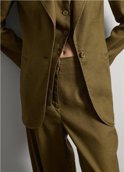Yeşil Keten Karışımlı Regular Kalıp Blazer Ceket