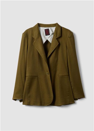 Yeşil Keten Karışımlı Regular Kalıp Blazer Ceket