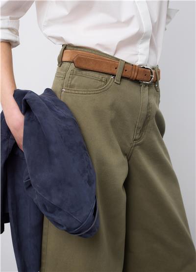 Yeşil Regular Kesimli İspanyol Paça Saf Denim Kot Pantolon