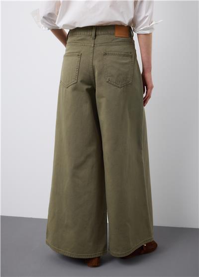 Yeşil Regular Kesimli İspanyol Paça Saf Denim Kot Pantolon