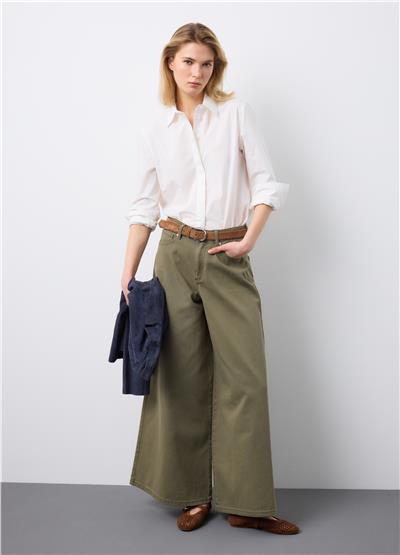 Yeşil Regular Kesimli İspanyol Paça Saf Denim Kot Pantolon