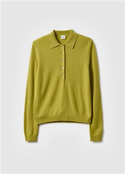 Yeşil Saf Yün Polo Yaka Regular Fit Kazak