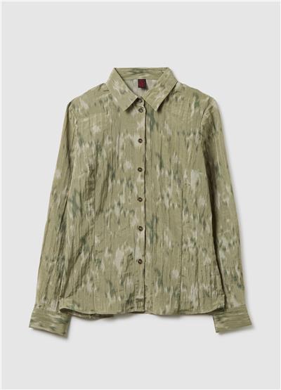 Yeşil Saten Karışımlı Regular Kalıp Gömlek