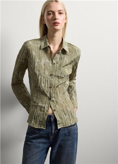 Yeşil Saten Karışımlı Regular Kalıp Gömlek