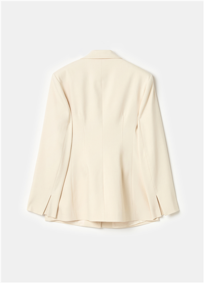 Yırtmaçlı Dar Kesim Düğmeli Bej Blazer