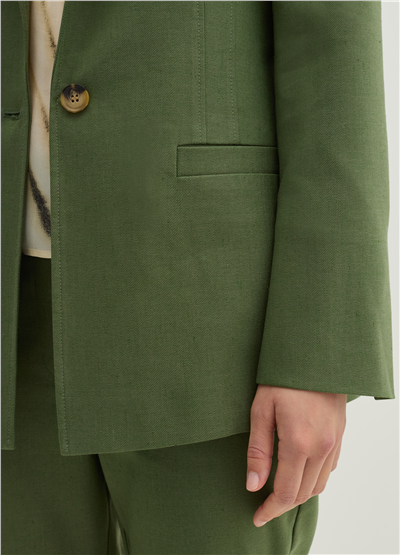 Yırtmaçlı Dar Kesim Düğmeli Yeşil Blazer
