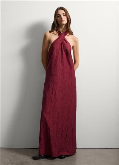 Yular Yakalı Uzun Kırmızı Elbise