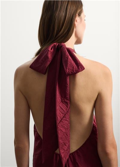 Yular Yakalı Uzun Kırmızı Elbise