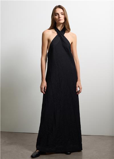 Yular Yakalı Uzun Siyah Elbise