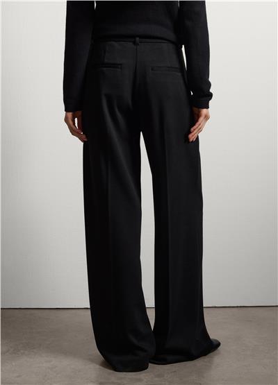 Siyah Yün Karışımlı Geniş Paça Pantolon