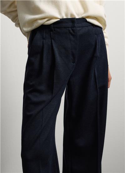 Lacivert Yün Karışımlı Geniş Paça Pantolon