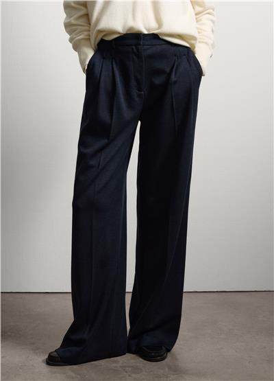 Lacivert Yün Karışımlı Geniş Paça Pantolon