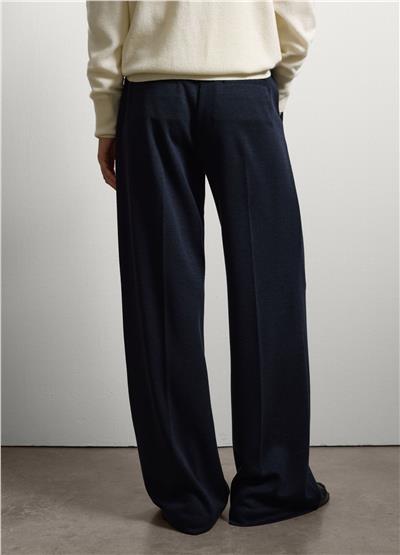 Lacivert Yün Karışımlı Geniş Paça Pantolon