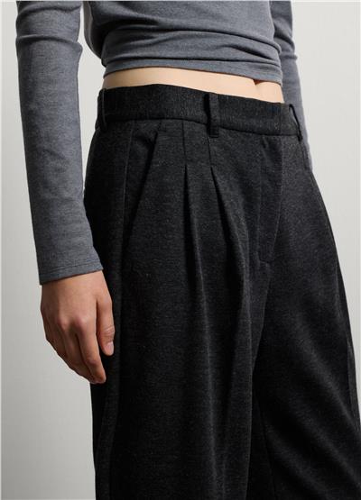 Koyu Gri Yün Karışımlı Geniş Paça Pantolon