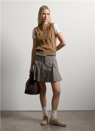 Açık Kahverengi Yün Karışımlı Normal Kesim Kazak