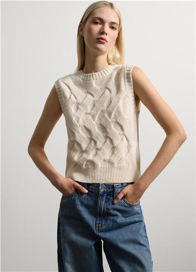 Beyaz Yün Karışımlı Normal Kesim Kazak