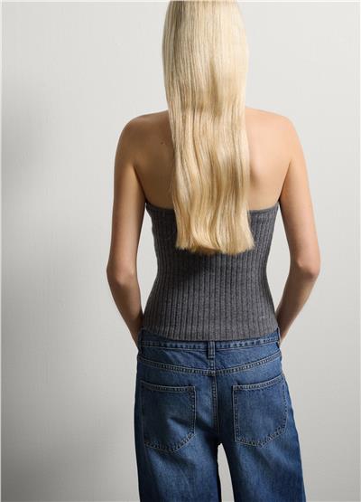 Gri Yün Karışımlı Straplez Bluz