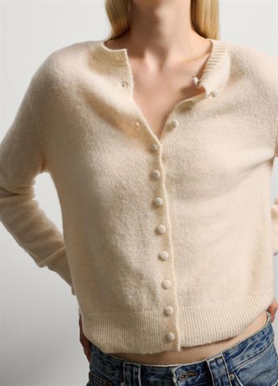 Krem Beyazı Yün Normal Kesim Hırka