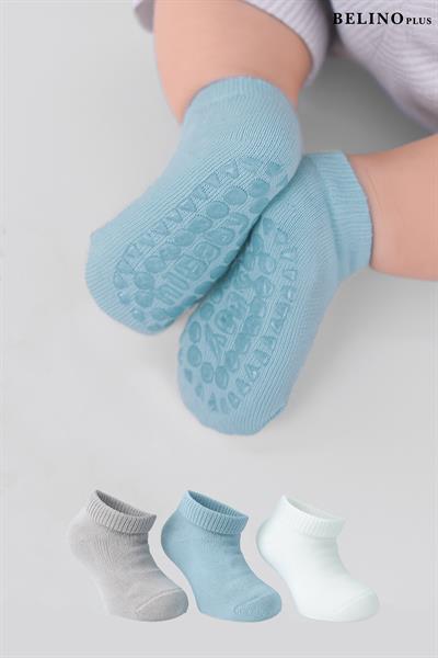 Erkek Bebek Pamuklu Kaydırmaz Tabanlı Patik Çorap 3 Lü Paket