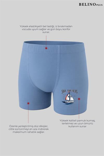 Penye Likralı 5 Li Paket Çok Renkli Desenli Erkek Çocuk Boxer