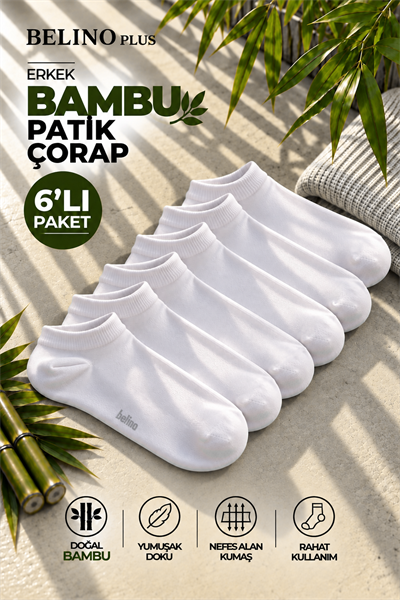 6 Lı Paket Bambu Beyaz Renk Patik Çorap