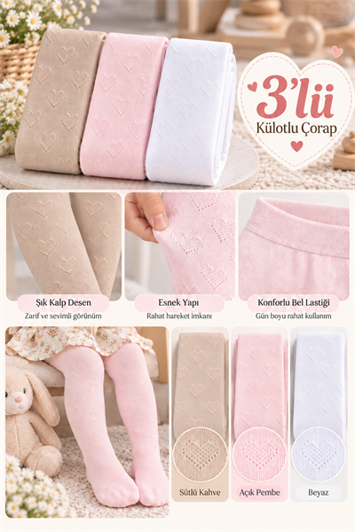 3 Lü Paket Jakar Desenli Kız Bebek Pamuklu Külotlu çorap			