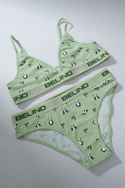 Desenli Kadın Slip Külot ve destekleyici pedli bralet takım- Panda Love