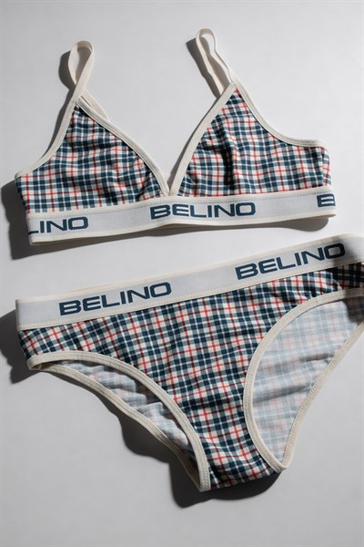 Desenli Kadın Slip Külot ve destekleyici pedli bralet takım- Plaid Timeless