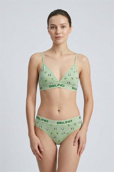 Desenli Kadın Slip Külot ve destekleyici pedli bralet takım- Panda Love