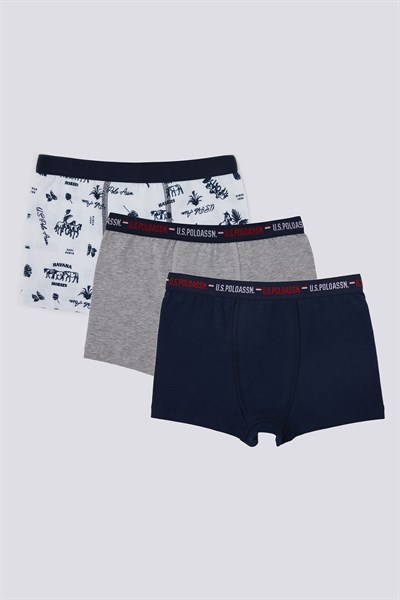 U.S. Polo Assn.Erkek Çocuk 3 Lü Beyaz Boxer US1372-C-V2