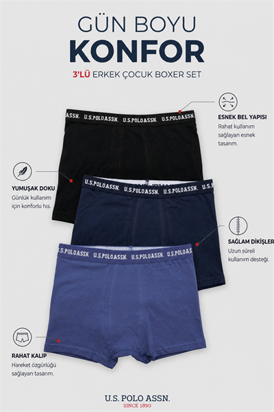 U.S.Polo Assn.Erkek Çocuk 3 Lü Boxer Set