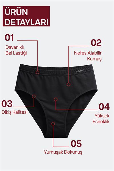 Kadın Slip Bambu Siyah Renk 6 Lı Paket Briefs