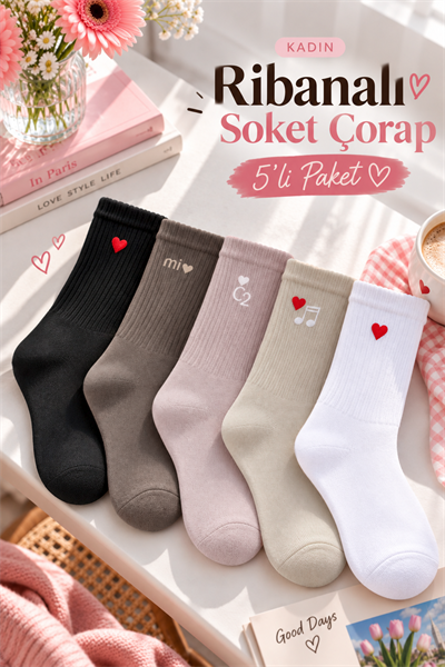 Moda Renklerle Kombin Yapılmış 5 Li Paket Penye Çorap