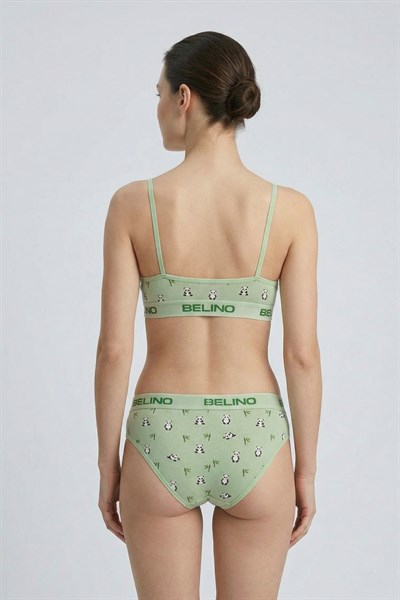 Desenli Kadın Slip Külot ve destekleyici pedli bralet takım- Panda Love
