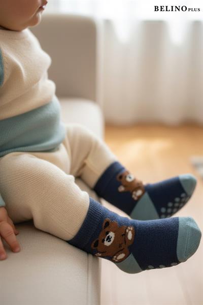 Taban Altı Kaydırmaz Erkek Bebek Çorabı 3 Lü Kutuda