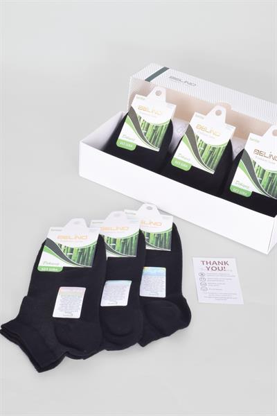 6 Lı Paket Bambu Siyah Renk Patik Çorap			